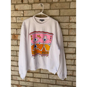 Madhappy White Graphic Fleece Crewneck Sweatshirt Size Large NWT